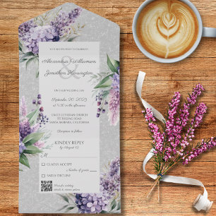Invitation Tout En Un Lilacs & Heather on Grey avec code QR