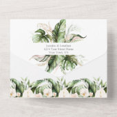 Invitation Tout En Un Liliums Tropicaux Roses Pâles avec Feuillage (Verso)