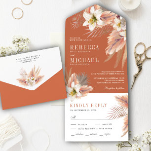 Invitation Tout En Un Lily blanche Floral Terreux Pampas Terracotta Mari