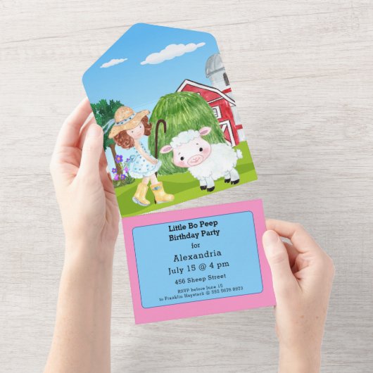 Invitation Tout En Un Little Bo Peep Sheep Fairy Tale Farm Anniversaire (Déchirure)