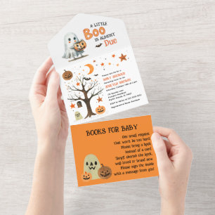 Invitation Tout En Un Little Boo Watercolor Halloween Ghost Baby shower