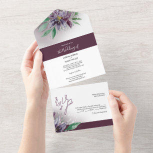 Invitation Tout En Un Lotus Violet Moderne Aquarelle Peint à la Main