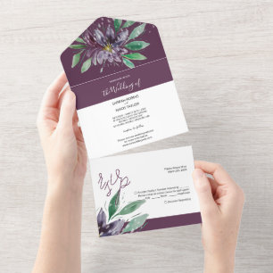 Invitation Tout En Un Lotus Violet Moderne Aquarelle Peint à la Main