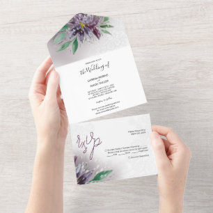 Invitation Tout En Un Lotus Violet Moderne Aquarelle Peint à la Main