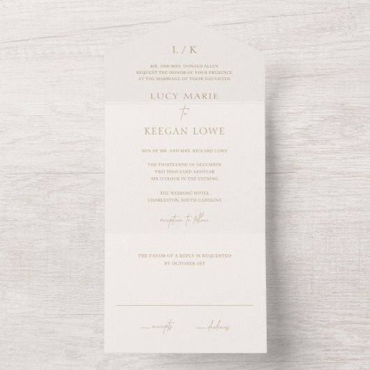 Invitation Tout En Un Lucy Ivory Classic Mariage élégant (À l'intérieur)
