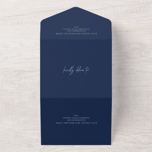 Invitation Tout En Un Lucy Navy Bleu Classique Mariage élégant (Dehors)