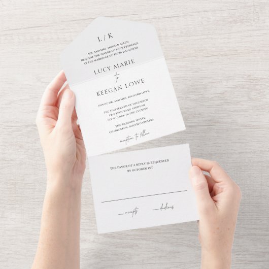 Invitation Tout En Un Lucy Noir et Blanc Classique Mariage élégant (Déchirure)