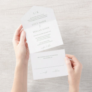 Invitation Tout En Un Lucy Sage Green Classic Mariage élégant