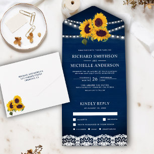Invitation Tout En Un Lumière à cordon en bois bleu marine avec des tour