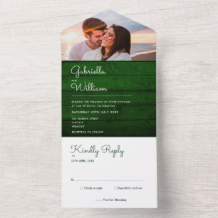 Invitation Tout En Un Lumières à cordes en bois vert rustique Photo Mari