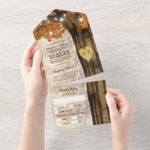 Invitation Tout En Un Lumières d'arbre de l'automne rustique Mariage