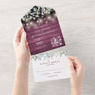 Invitation Tout En Un Lumières de bocaux de maçon en bois floral Monogra