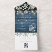 Invitation Tout En Un Lumières de bocaux de maçon rustiques bleus Code Q (À l'intérieur)