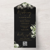Invitation Tout En Un Lumières de chaîne florales en or noir Code QR Mar (À l'intérieur)