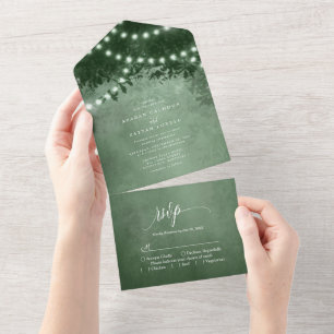 Invitation Tout En Un Lumières de Noël en forme d'arbre vert émeraude ru