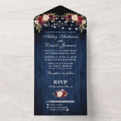 Invitation Tout En Un Lumières en bois bleu Mariage rustique (À l'intérieur)