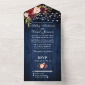 Invitation Tout En Un Lumières en bois bleu Mariage rustique (À l'intérieur)
