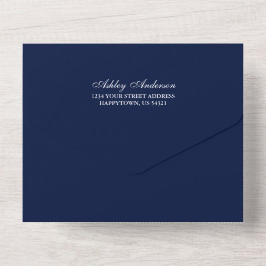 Invitation Tout En Un Lumières en bois bleu Mariage rustique (Verso)