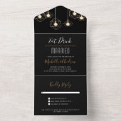 Invitation Tout En Un Lumières géométriques modernes Mariage noir (À l'intérieur)