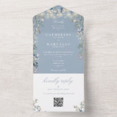 Invitation Tout En Un Lumières guirlandes florales bleu poussiéreux Code (À l'intérieur)