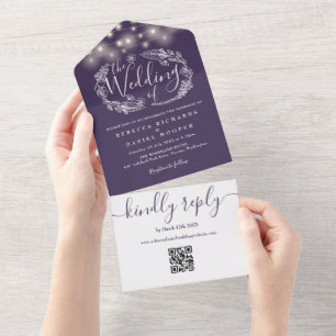 Invitation Tout En Un Lumières Violettes en Forme de Guirlande avec Code
