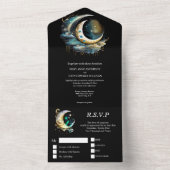 Invitation Tout En Un Lune céleste mystique étoile nuit noir bleu (À l'intérieur)