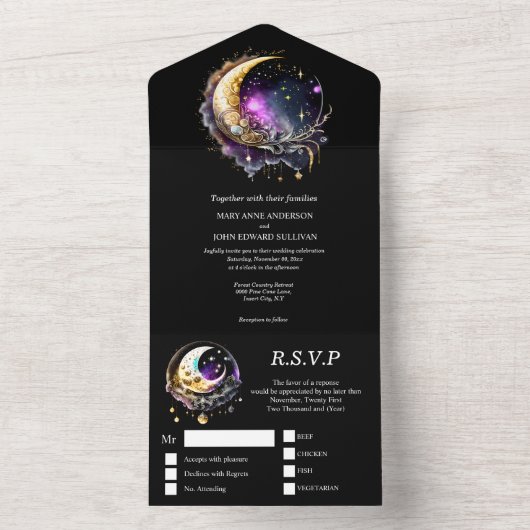 Invitation Tout En Un Lune étoile céleste étoiles lumière mythique (À l'intérieur)