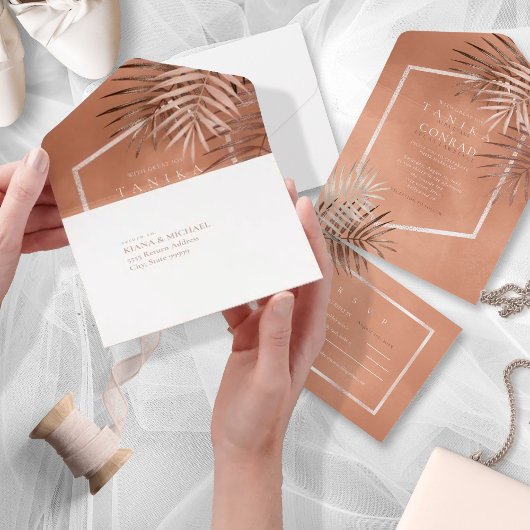 Invitation Tout En Un Lush Palm Leaf Mariage Terra Cotta ID956