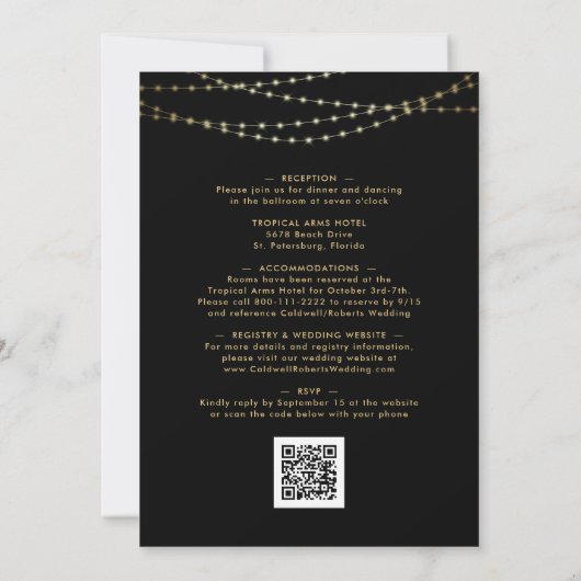 Invitation Tout en un lustre or noir Mariage du soir (Dos)