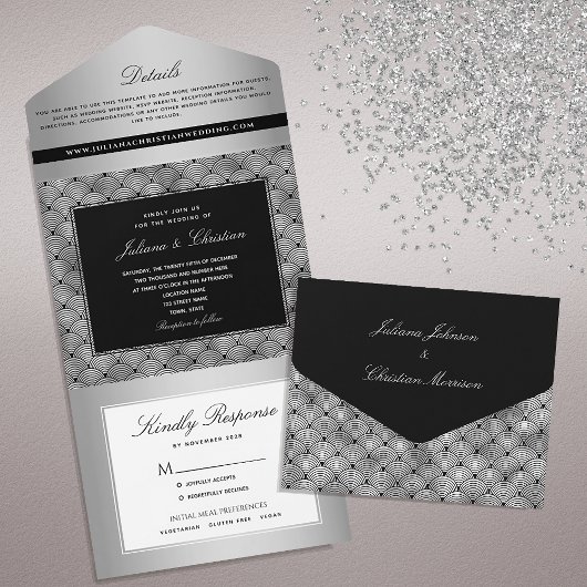Invitation Tout En Un Luxe Chic Silver Mariage noir