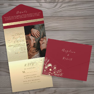 Invitation Tout En Un Luxe Mariage Floral Rouge