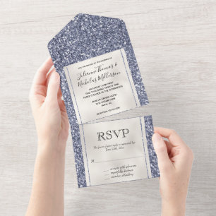 Invitation Tout En Un Luxe Pailleté Violet Perle Blanche   