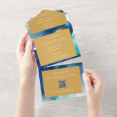 Invitation Tout En Un Luxueux Peacock bleu code QR Mariage photo Tous (Déchirure)