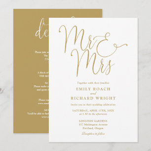 Invitation Tout en Un M. et Mme Élégant Mariage Or