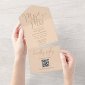 Invitation Tout En Un M. Et Mme Moderne QR Code Mariage Soft Peach (Déchirure)