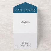 Invitation Tout En Un M. & M. bleu blanc simple élégant mariage PHOTO (Dehors)