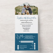 Invitation Tout En Un M. & M. bleu blanc simple élégant mariage PHOTO (À l'intérieur)