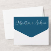 Invitation Tout En Un M. & M. bleu blanc simple élégant mariage PHOTO (Verso)