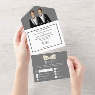 Invitation Tout En Un M.   M. Gay couple homme mariage photo gris