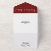 Invitation Tout En Un M. & M. maroon blanc simple élégant mariage PHOTO (Dehors)