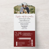 Invitation Tout En Un M. & M. maroon blanc simple élégant mariage PHOTO (À l'intérieur)