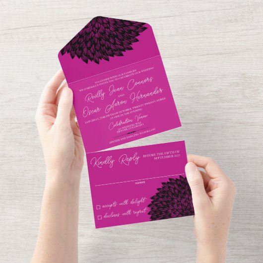 Invitation Tout en Un Magenta et Noir (Déchirure)