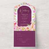 Invitation Tout En Un Magenta Floral Mariage (À l'intérieur)