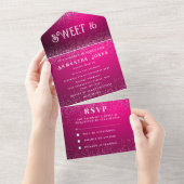 Invitation Tout En Un Magenta Fuchsia Parties scintillant étincelle Mode (Déchirure)