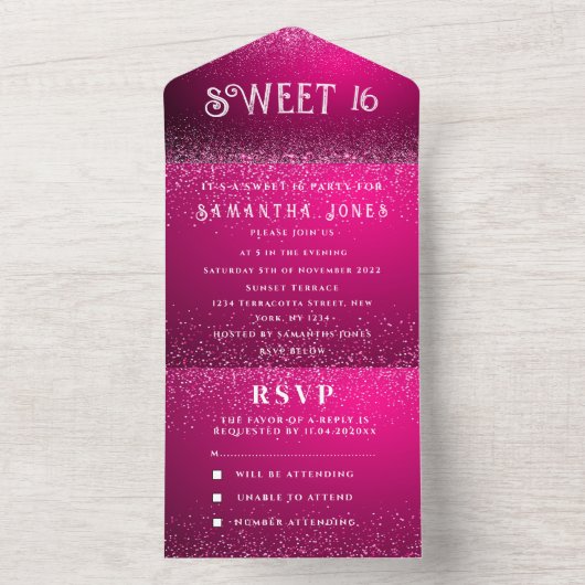 Invitation Tout En Un Magenta Fuchsia Parties scintillant étincelle Mode (À l'intérieur)