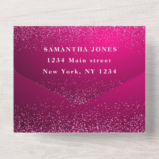Invitation Tout En Un Magenta Fuchsia Parties scintillant étincelle Mode (Verso)