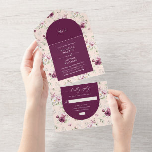 Invitation Tout En Un magenta jardin floral (pas de VENV nécessaire)