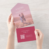 Invitation Tout En Un Magenta | Mariage de superposition brossé (Déchirure)