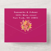 Invitation Tout En Un Magenta Rose Fuchsia Chute Florale Mariage élégant (Verso)