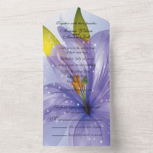 Invitation Tout En Un Magnifique Lys Violet Défraîchi Tout-En-Un (À l'intérieur)